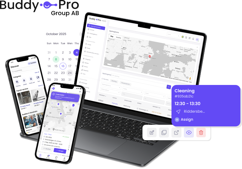 BuddyPro-plattformen på laptop och mobil
